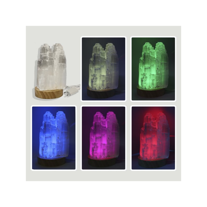 Selenite double lamp. Color light and USB with adapter. 17.5cm Selenite double lamp. Color light and USB with adapter. 17.5cm