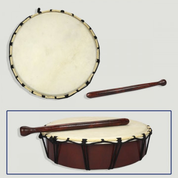 Hand drum with stick. Wood. 30cm