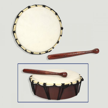 Hand drum with stick. Wood. 20cm