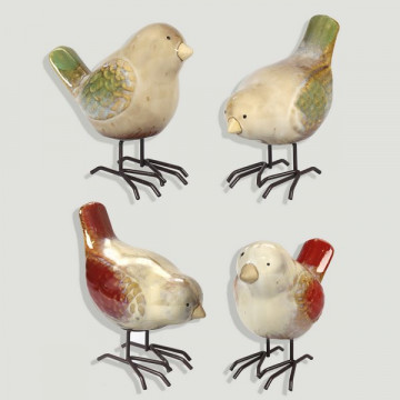 Metal legged bird. Red and green. Ceramics. 10x11 / 20x11cm