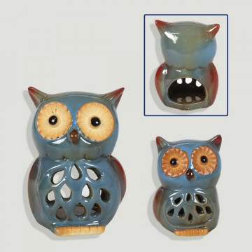 Set 2 blue owls candle holder. Ceramics. 5x7cm / 8x10.50cm