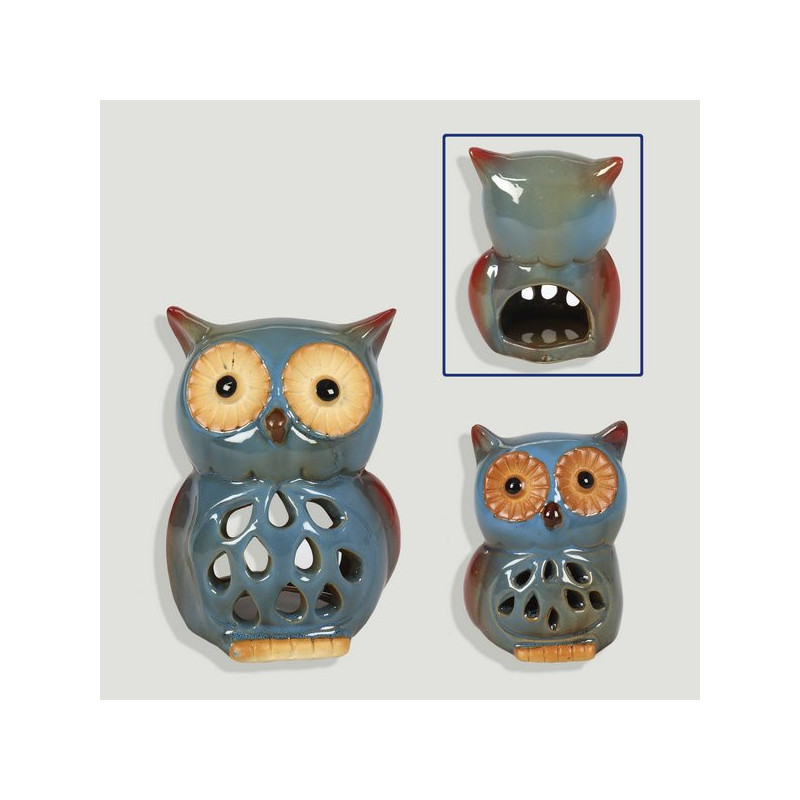 Conjunto de 2 castiçais de corujas azuis. Cerâmica. 5x7cm / 8x10,50cm Conjunto de 2 castiçais de corujas azuis. Cerâmica. 5x7cm / 8x10,50cm