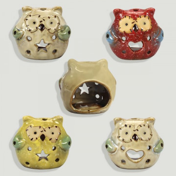Owl candle holder. Model and assorted color. Ceramics. 8.5x5.5x7.5cm
