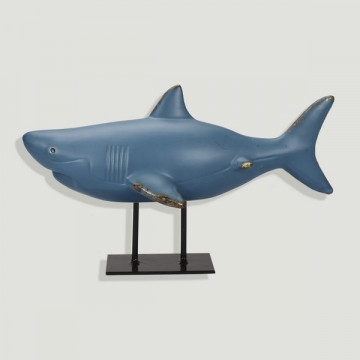Tubarão liso com base de metal. Cerâmica. 32x18x14cm