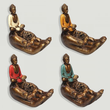 Buddha incense holder in resin hand. Assorted colors. 8.5x15x13cm.