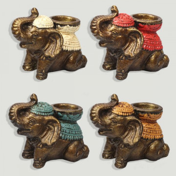 Resin elephant candle holder. Assorted colors. 9x13x11cm.