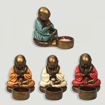 Resin monk candle holder. Assorted colors. 8x12x10cm.