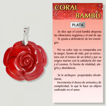 BAMBOU ROUGE. Grand pendentif fleur en argent.