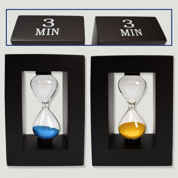 Reloj Arena enmarcado 3min. Azul y amarillo. 7x10cm