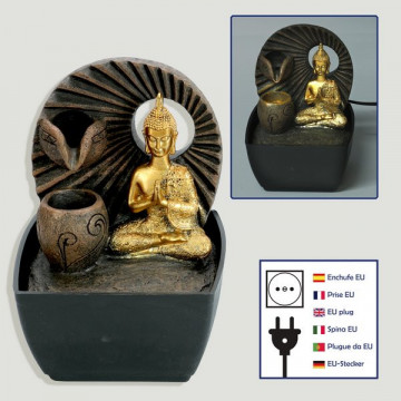 Fontaine en résine. Bouddha thaïlandais doré. 13x12x18cm