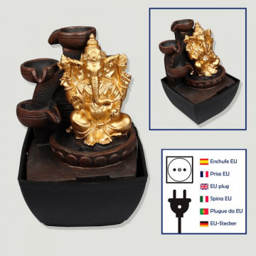 Fuente resina. Ganesha dorada. 13x12x18cm