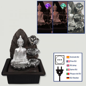 Resin fountain. Silver thai buddha with ball. 21x17x25cm