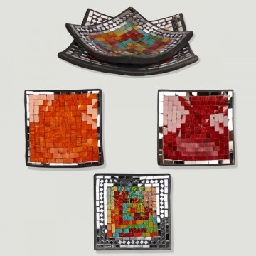 Set of 2 terracotta bowls. Squares. Multicolour/Orange/Red. 25/20cm
