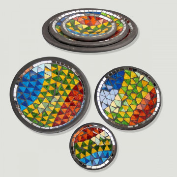 Ensemble de 3 bols en terre cuite. Multicolore rond. 25/20/15cm