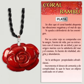 BAMBOU CORAIL. Pendentif fleur en ARGENT avec cordon.