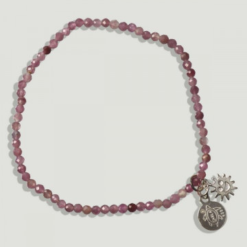 Pulsera AZAHAR Plata. Turmalina rosa y abalorios.