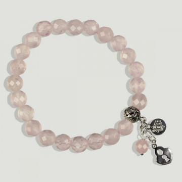 BRISA Silver Bracelet. Rose quartz with beads.