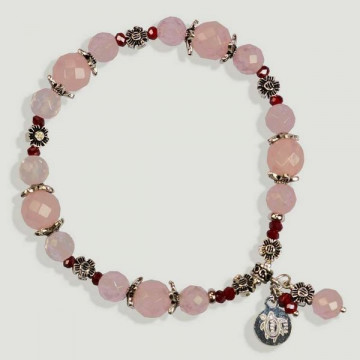 Pulsera BRISA plata. Cuarzo rosa, cristal y abalorio