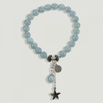 BRISA silver bracelet. Aquamarine with beads.