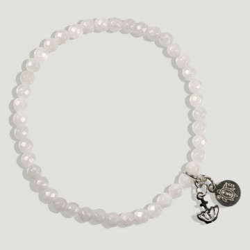 BRISA silver bracelet. Milky quartz and beads. 4mm faceted ball.