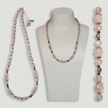BRISA silver necklace. Rose quartz and Crystal.