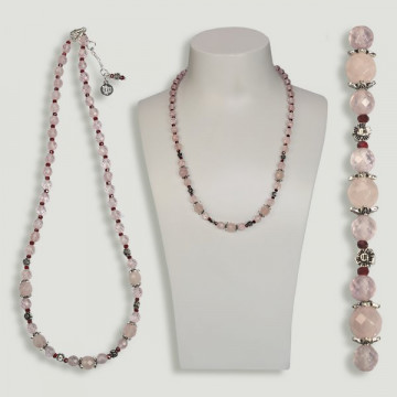 Collier BRISA en argent. Quartz rose et cristal.