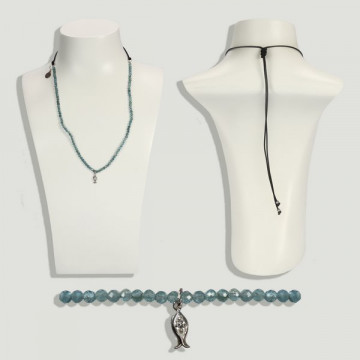 BRISA silver necklace. Apatite, beads and cord.