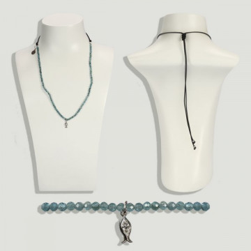 Collier BRISA en argent. Apatite, perles et cordon.