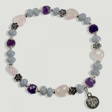 BRISA silver bracelet. Rose quartz, Amethyst and Angelite.