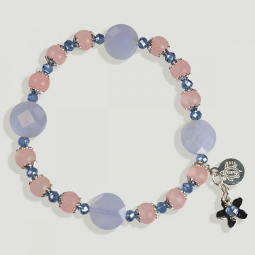 Pulsera BRISA plata. Calcedónia, Cuarzo rosa y Cristal