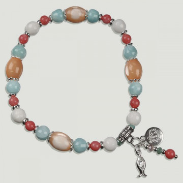 BRISA silver bracelet. Pink mother of pearl, Jade and Amazonite.
