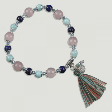 Bracelet BRISA en argent. Quartz rose, Lapis-lazuli et Amazonite.