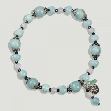 BRISA silver bracelet. Amazonite, Rose quartz and crystal.