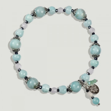 Bracelet BRISA en argent. Amazonite, quartz rose et cristal.