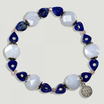 Bracelet BRISA en argent. Cœur calcédoine et Lapis lazuli.