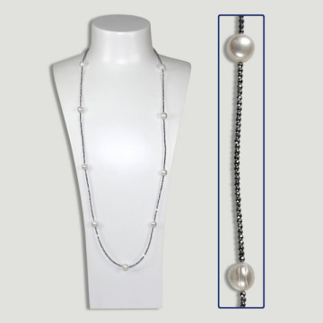 Collier argent cristal et perles. 90cm