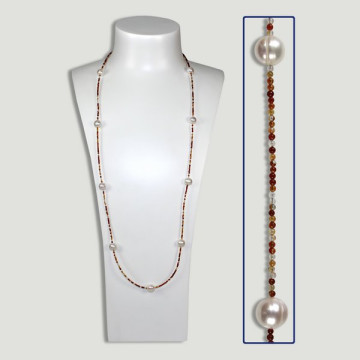 Bicolor Carnelian and Pearl necklace. 90cm