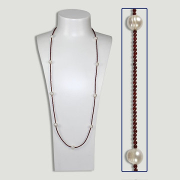 Collier Cornaline et Perle. 90cm