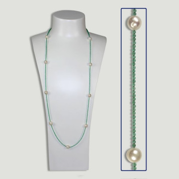 Collier Aventurine Verte et Perle. 90cm