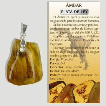 AMBRE. Pendentif en ARGENT. Formes assorties