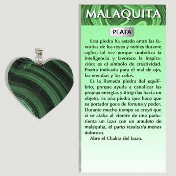 MALAQUITA. Colgante Plata . Modelo corazón.