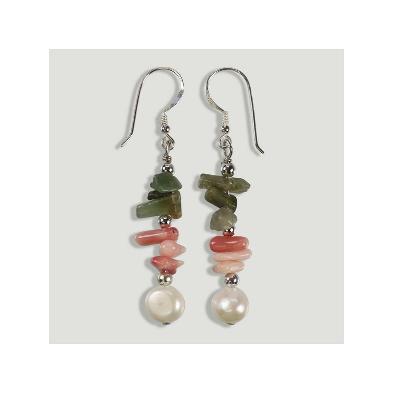 Gancho 40 - Pendientes Plata perla y mineral Gancho 40 - Pendientes Plata perla y mineral