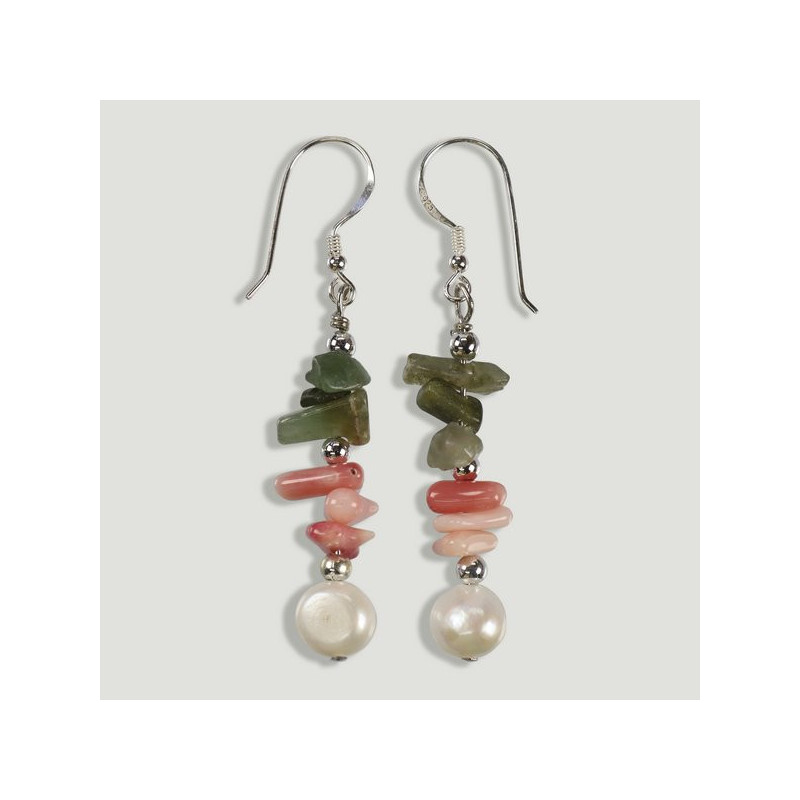 Gancho 40 - Pendientes Plata perla y mineral Gancho 40 - Pendientes Plata perla y mineral