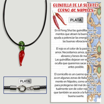 CHILI CHANCEUX. Pendentif en cristal de piment. Cordon d'argent.