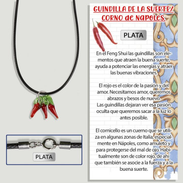 CHILI CHANCEUX. Pendentif 3 piments en cristal. Cordon d'argent.