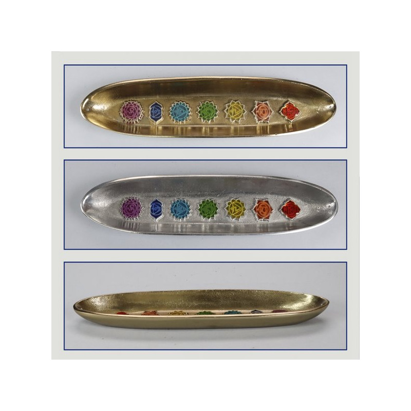 Aluminum incense holder barca Chakra gold/silver 23x5cm Aluminum incense holder barca Chakra gold/silver 23x5cm