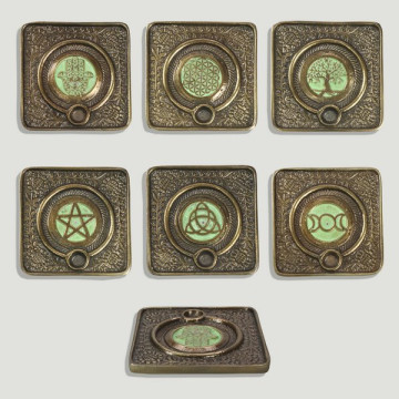 Porte-encens en aluminium vert 10cm. motifs assortis