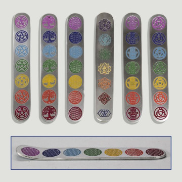 Chakra aluminum incense holder 22x3.5cm. assorted motifs