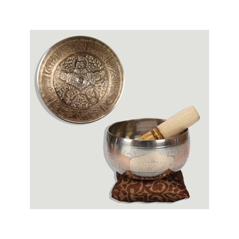 Brass bowl+mallet+cushion 11x4,5cm Brass bowl+mallet+cushion 11x4,5cm