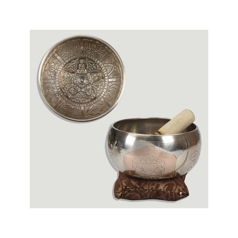 Brass bowl+mallet+cushion 13x7cm Brass bowl+mallet+cushion 13x7cm